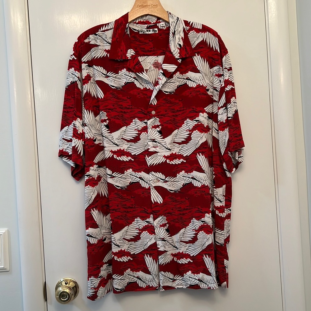 Uniqlo rayon camp collar shirt bird pattern